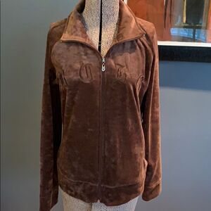 BCBGMAXAZRIA chocolate fleece full zip logo jacket